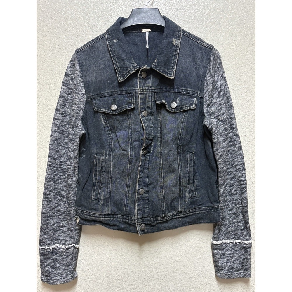 Free People Women's XS Blue/Gray Denim Jacket, Button-Front, Collared, Pockets